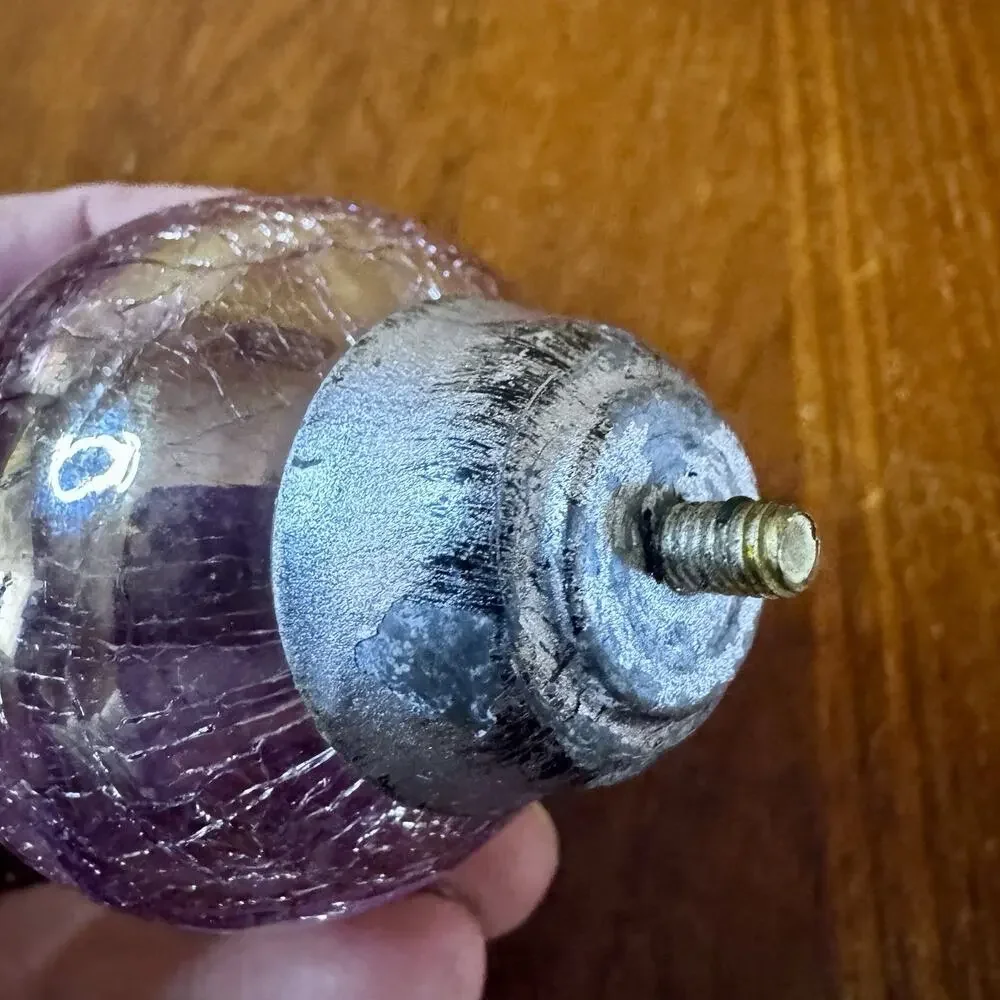 Crackle Glass Curtain Rod Finial Purple Iridescent Globe 2.5” Replacement
